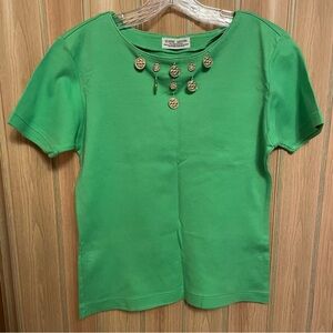Quatre Saisons International Green Short Sleeve Top with Embellishments